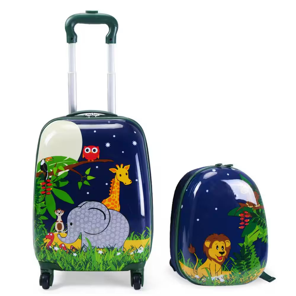 2-Pc 12 In. 16 In. Kids Luggage Set Suitcase Backpack School Travel Trolley ABS