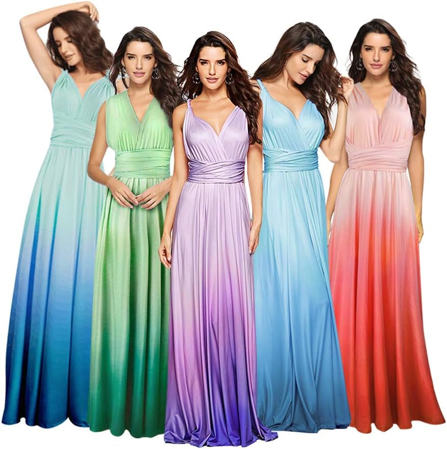 Women Transformer Convertible Multi Way Wrap V-Neck Wedding Bridesmaid Dress Halter Ombre Floral Long Evening Prom Maxi Dress