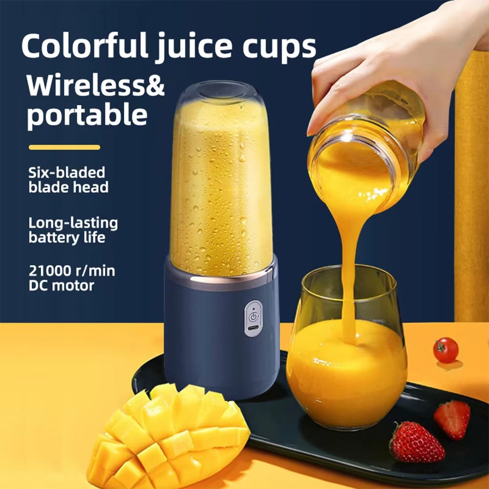 6 Blades Electric Juicer Cup 2 Cups for Travel Portable Juicer Mixer Usb Charge Fresh Fruit Juice Personal Blender Smoothie