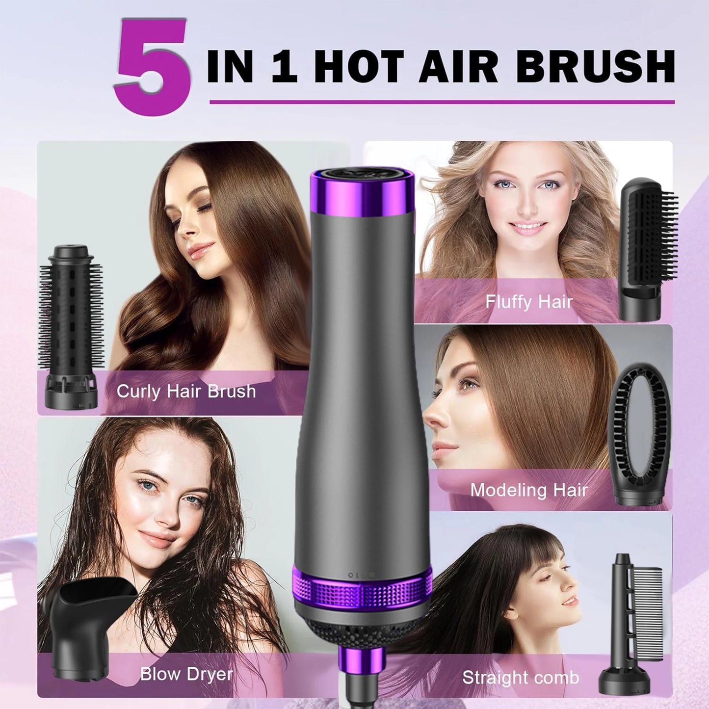 Hair Dryer Brush, Hair Curling Iron Brush with Ionic Hair Straightener Comb Curly Dryer Brush, Dry锛孒Ot Air Brush