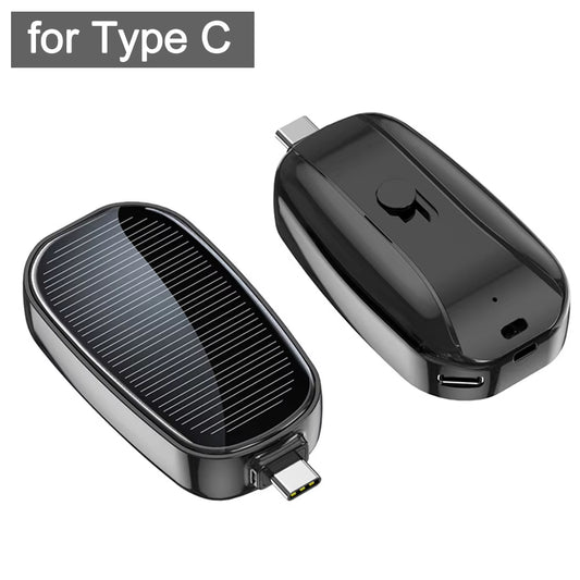 Solar Power Keychain Phone Charger 1200Mah Portable Type-C Wireless Power Bank for Iphone Samsung Huawei Emergency Battery Pack