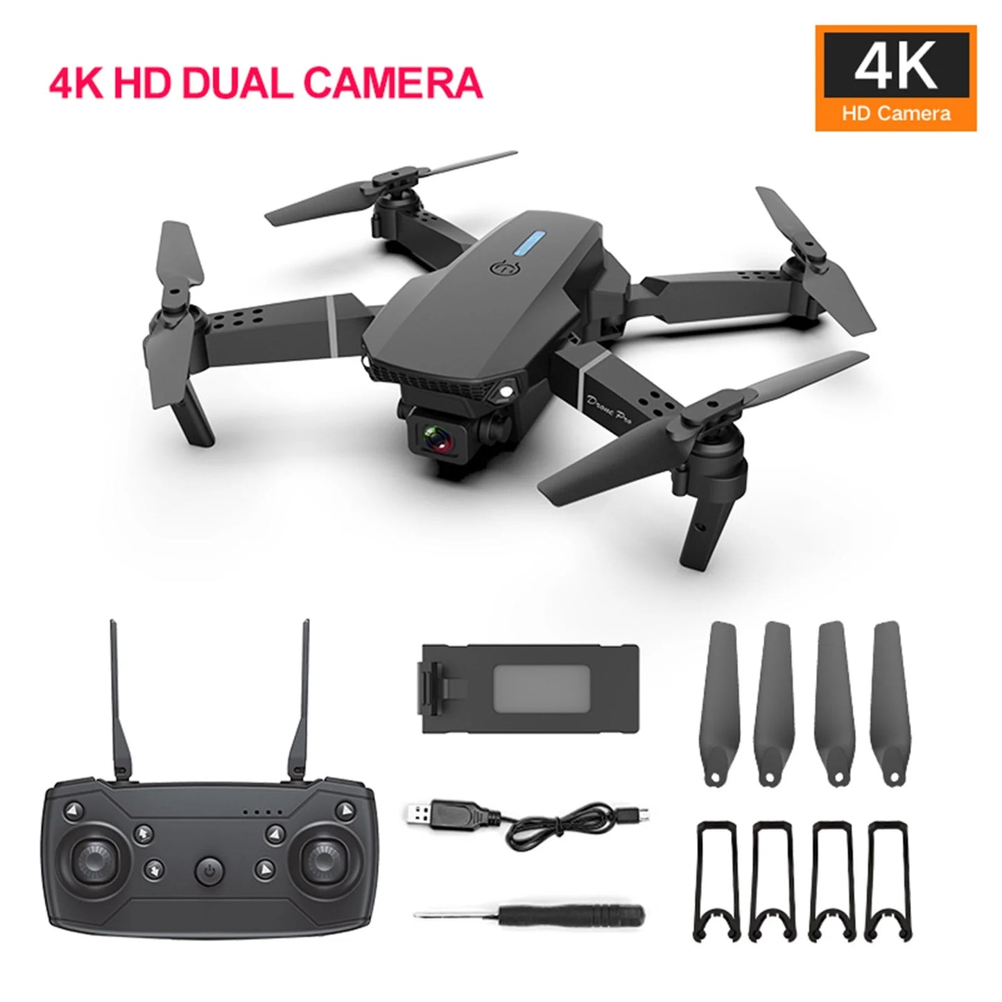 Drones with Camera for Adults Foldable RC Quadcopter E88 Drone with 4K HD Double Camera Mini Drone for Kids Gifts, Wifi FPV Live Video, Altitude Hold, One Key Take Off/Landing, 3D Flip