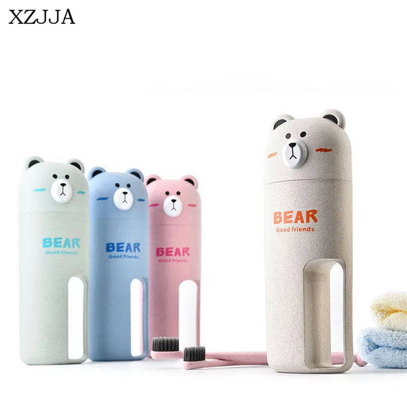 Wheat Straw Cute Bear Bathroom Accessories Sets Travel Wash Cup Set Portable Toothbrush Toothpaste Box Wash Gargle Suit