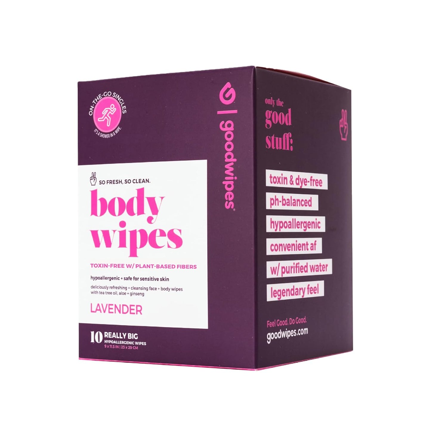 Body Wipes – Really Big, All over Wipes with Aloe – Plant Based + Hypoallergenic – Wipe Away Sweat and Odor, for Face and Body – Lavender, 10 Wipes