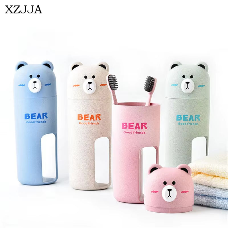 Wheat Straw Cute Bear Bathroom Accessories Sets Travel Wash Cup Set Portable Toothbrush Toothpaste Box Wash Gargle Suit