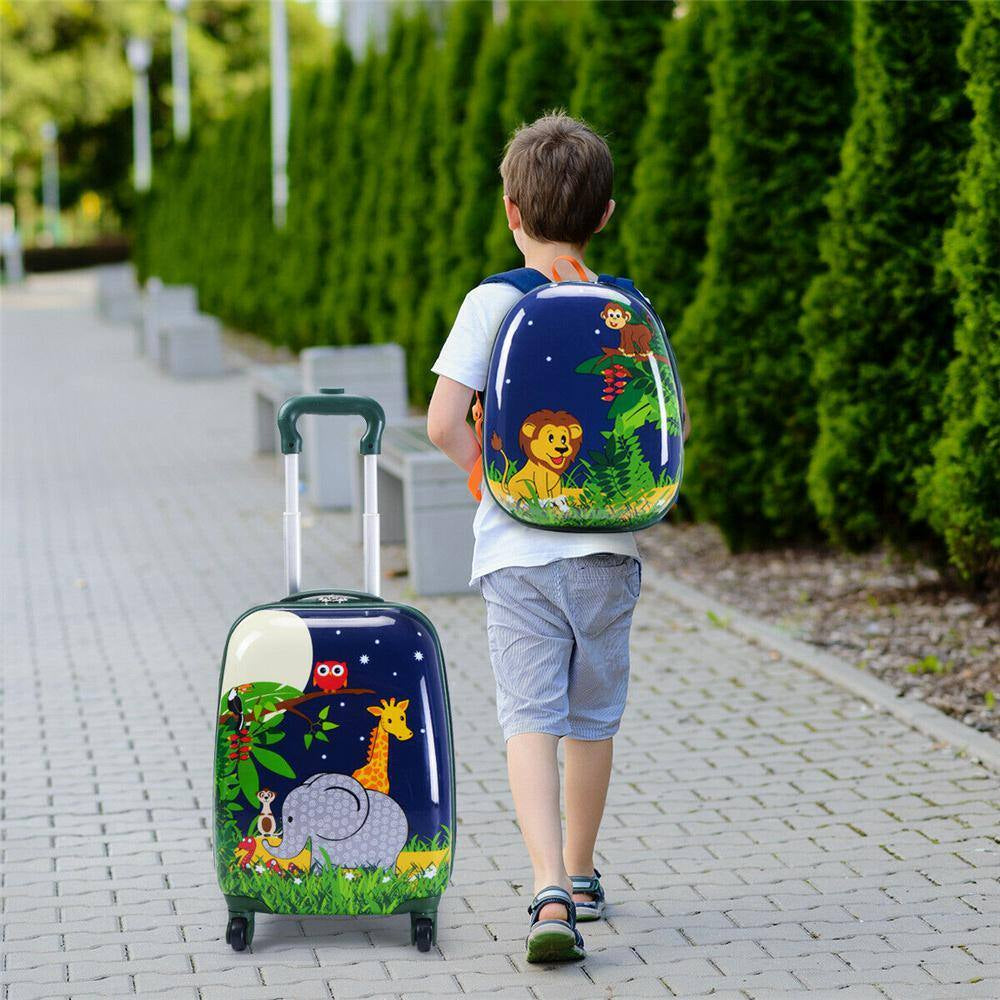 2-Pc 12 In. 16 In. Kids Luggage Set Suitcase Backpack School Travel Trolley ABS