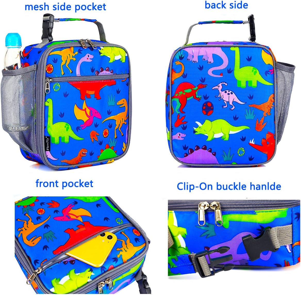 Kids Lunch Box Insulated Soft Bag Mini Cooler Back to School Thermal Meal Tote Kit for Girls, Boys, Dinosaur