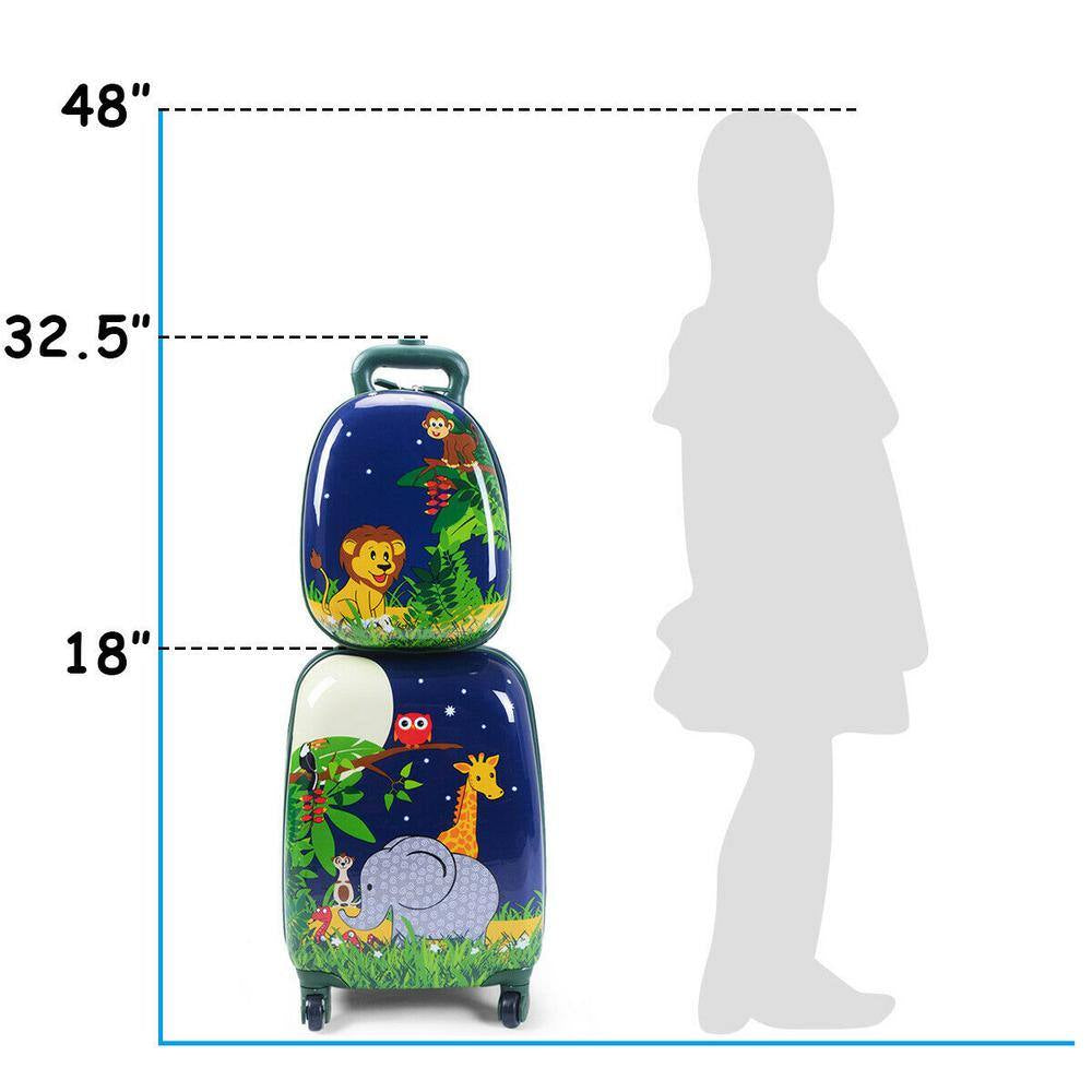 2-Pc 12 In. 16 In. Kids Luggage Set Suitcase Backpack School Travel Trolley ABS