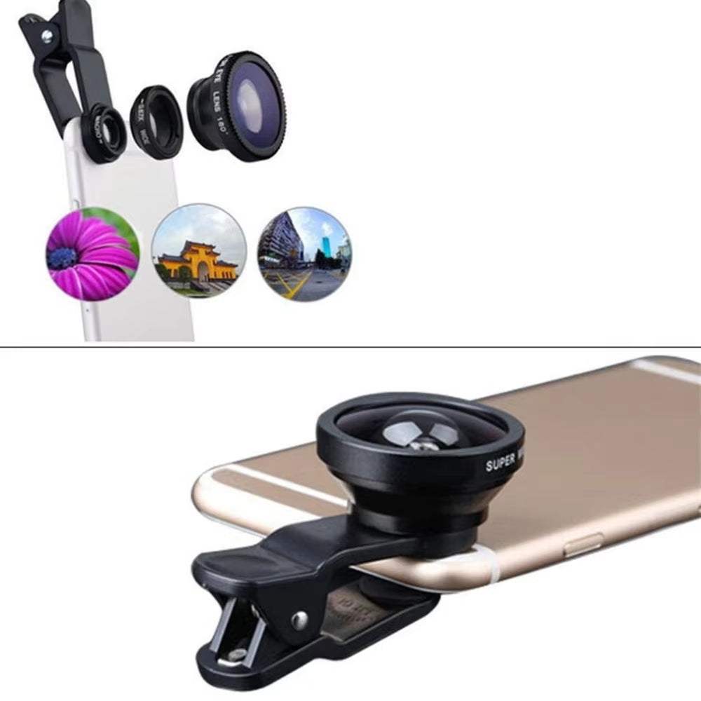 3-In-1 Wide Angle Macro Fisheye Lens Camera Kits Mobile Phone Fish Eye Lenses with Clip 0.67X for Iphone Samsung All Cell Phones