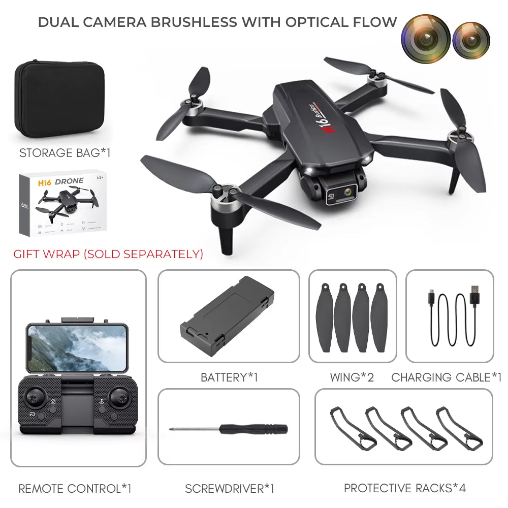 H16 Mini RC Foldable Drone with Camera Wifi Fpv Brushless Photography Quadcopter Professional Drones Toys for Children 14Y+