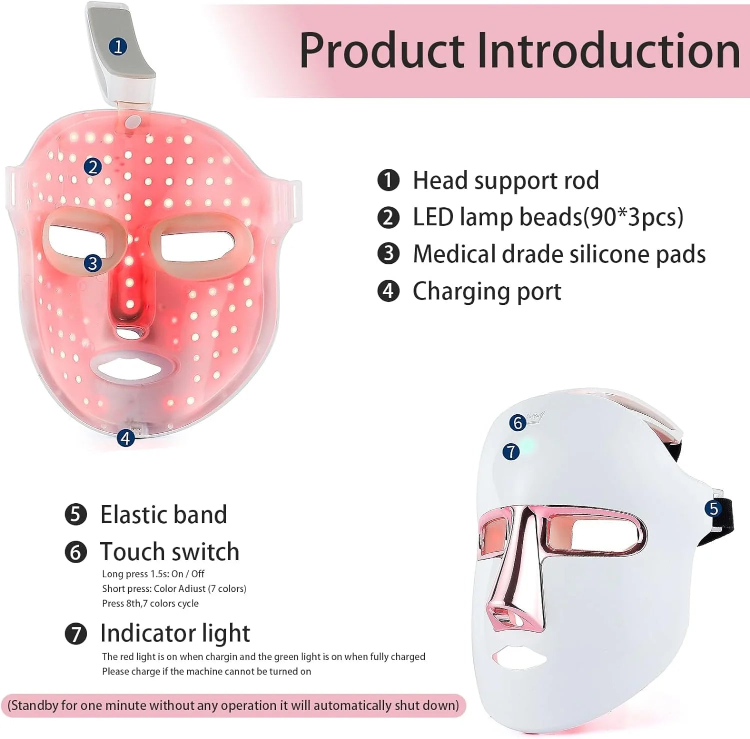 LED Face Mask Light Therapy Skin Beauty Machine, 7 Color LED Light Therapy Facial Skin Care Mask, Face Mask for Removal Wrinkle anti Aging Anti-Acne with Face