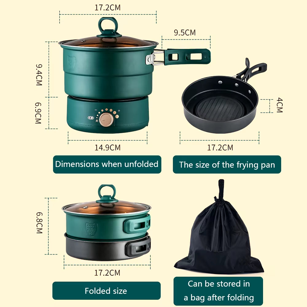 110V/220V Electric Split Cooking Pot Foldable Multicooker Frying Pan Hotpot Steamer Rice Cooker Soup Maker Water Boiler Travel