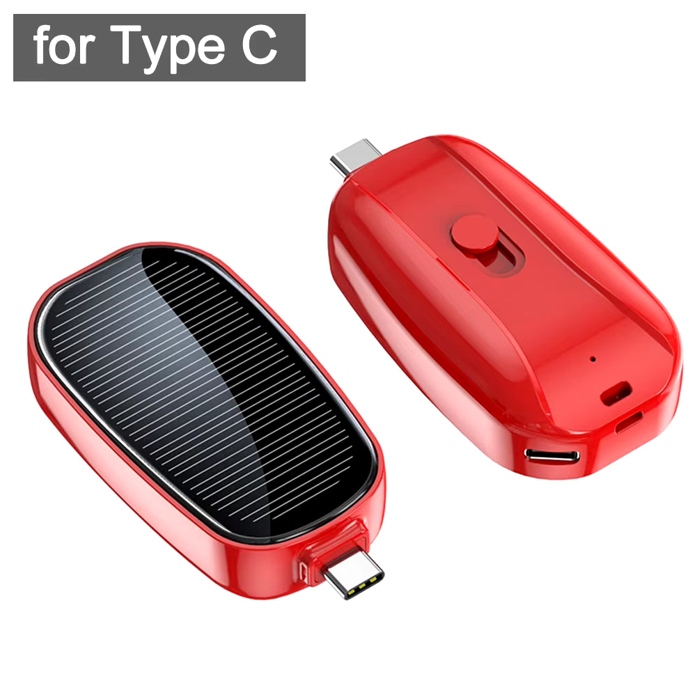 Solar Power Keychain Phone Charger 1200Mah Portable Type-C Wireless Power Bank for Iphone Samsung Huawei Emergency Battery Pack