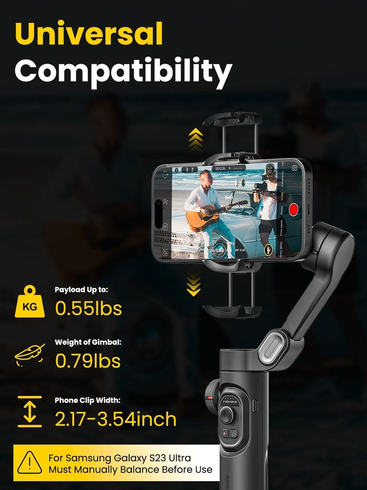 AOCHUAN Phone Gimbal Stabilizer for Iphone 15 Pro Max Android Phones with Ext...