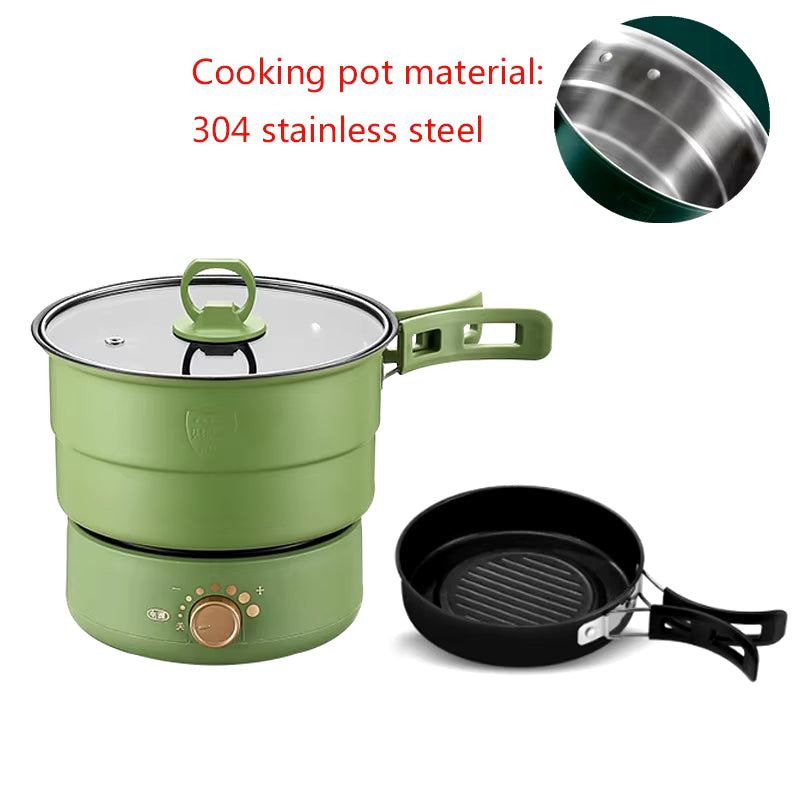 110V/220V Electric Split Cooking Pot Foldable Multicooker Frying Pan Hotpot Steamer Rice Cooker Soup Maker Water Boiler Travel