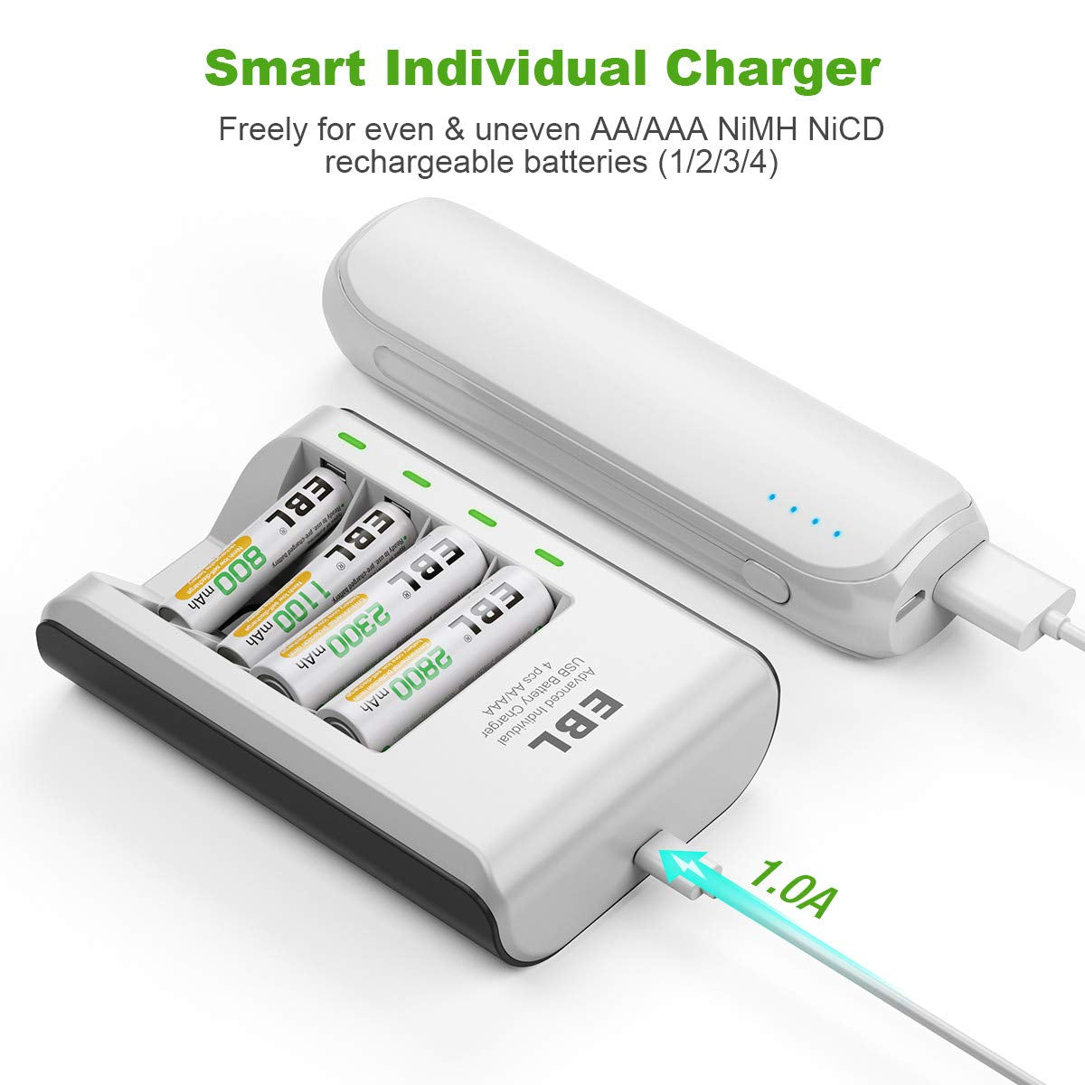 Rechargeable AA Batteries Precharged 2800Mah Powerful Battery (8 Packs) with Smart C807 Battery Charger for 1/2/3/4 AA AAA Batteries