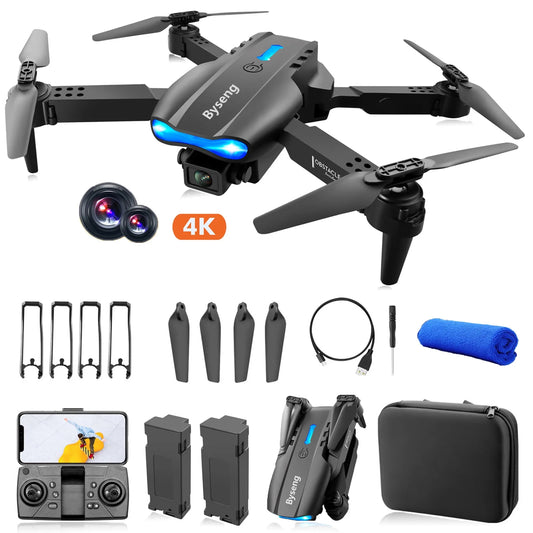 Foldable Drone with Dual 4K HD Camera,  Drones for Kids and Adults with 2 Batteries Carrying Bag