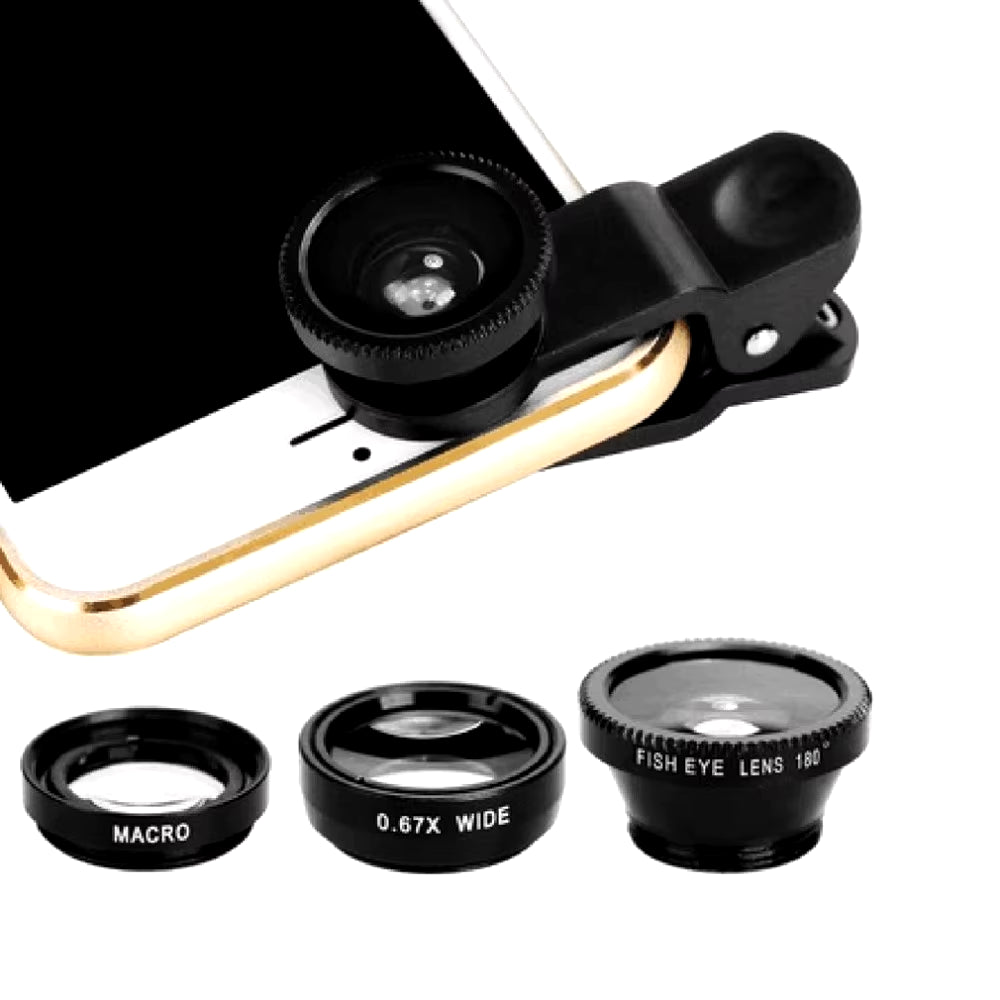 3-In-1 Wide Angle Macro Fisheye Lens Camera Kits Mobile Phone Fish Eye Lenses with Clip 0.67X for Iphone Samsung All Cell Phones