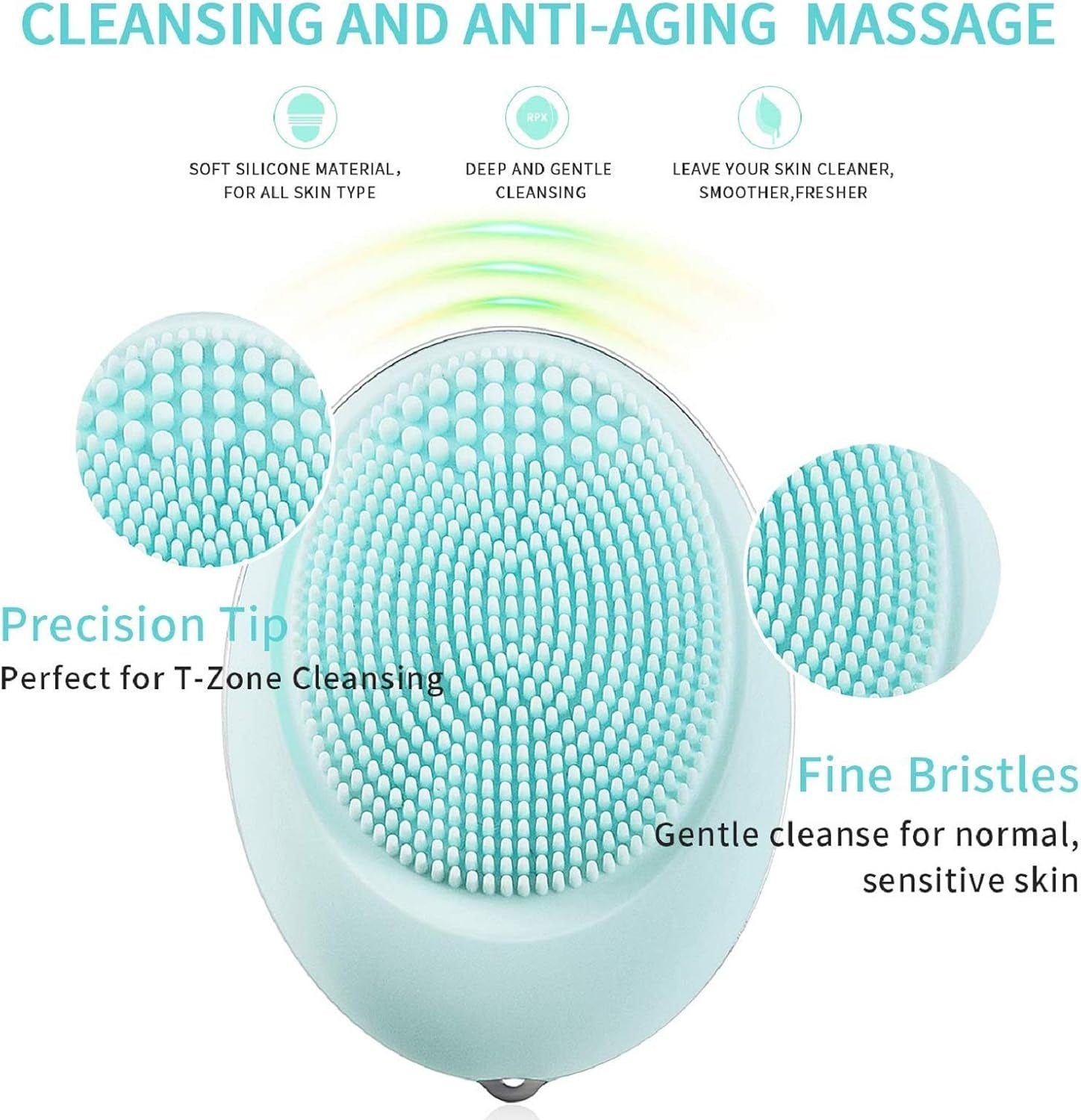 Sonic Facial Cleansing Brush Mini, Soft Silicone Egg-Sized Face Scrubber Brush Massager Waterproof Travel Size for Skin Gentle Exfoliation and Deep Cleansing, Not Rechargeable (Green)