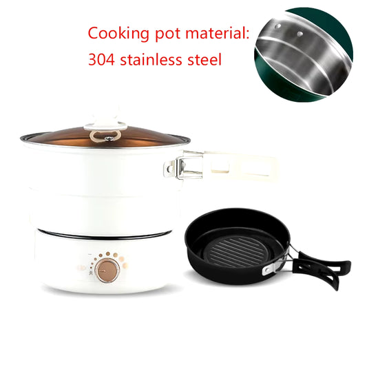 110V/220V Electric Split Cooking Pot Foldable Multicooker Frying Pan Hotpot Steamer Rice Cooker Soup Maker Water Boiler Travel