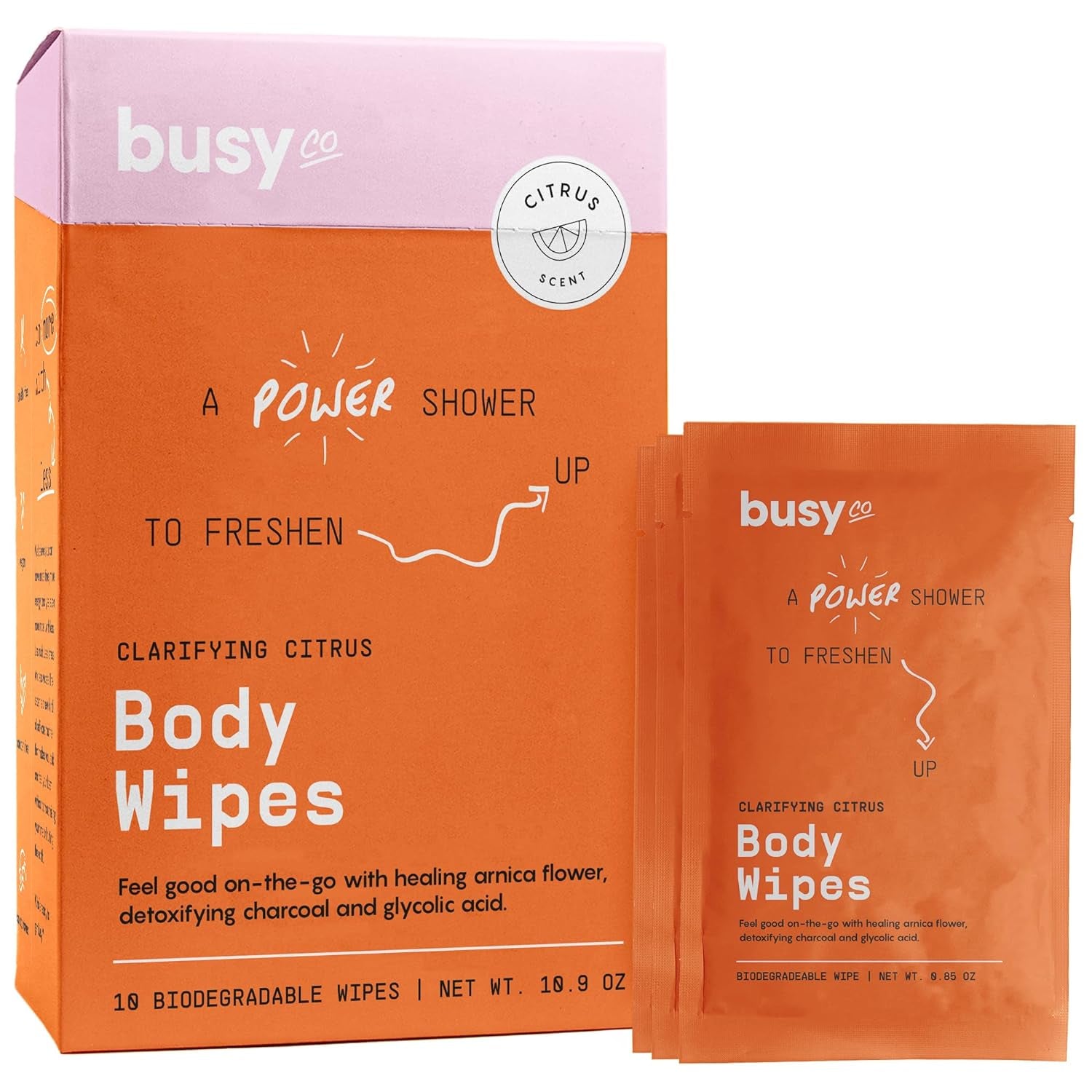 Refresh Body Wipes for Women – Cleansing Large Body Wash Wipes - Armpit Sweat Wipes for Body Odor – No Rinse, No Shower - Fresh Citrus – Arnica Flower, Charcoal & Glycolic Acid