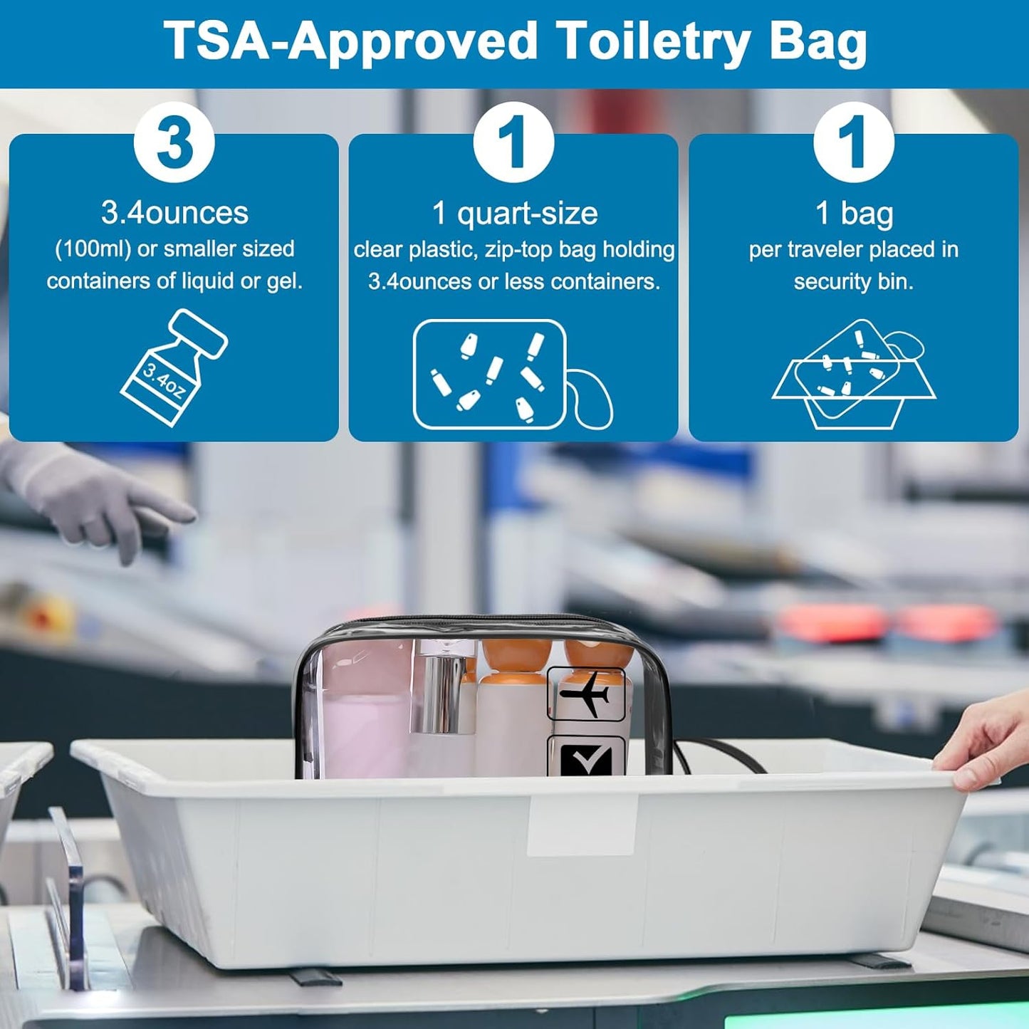 TSA Approved Toiletry Bag, 3-PACK Same Size Clear Toiletry Bag with Handle