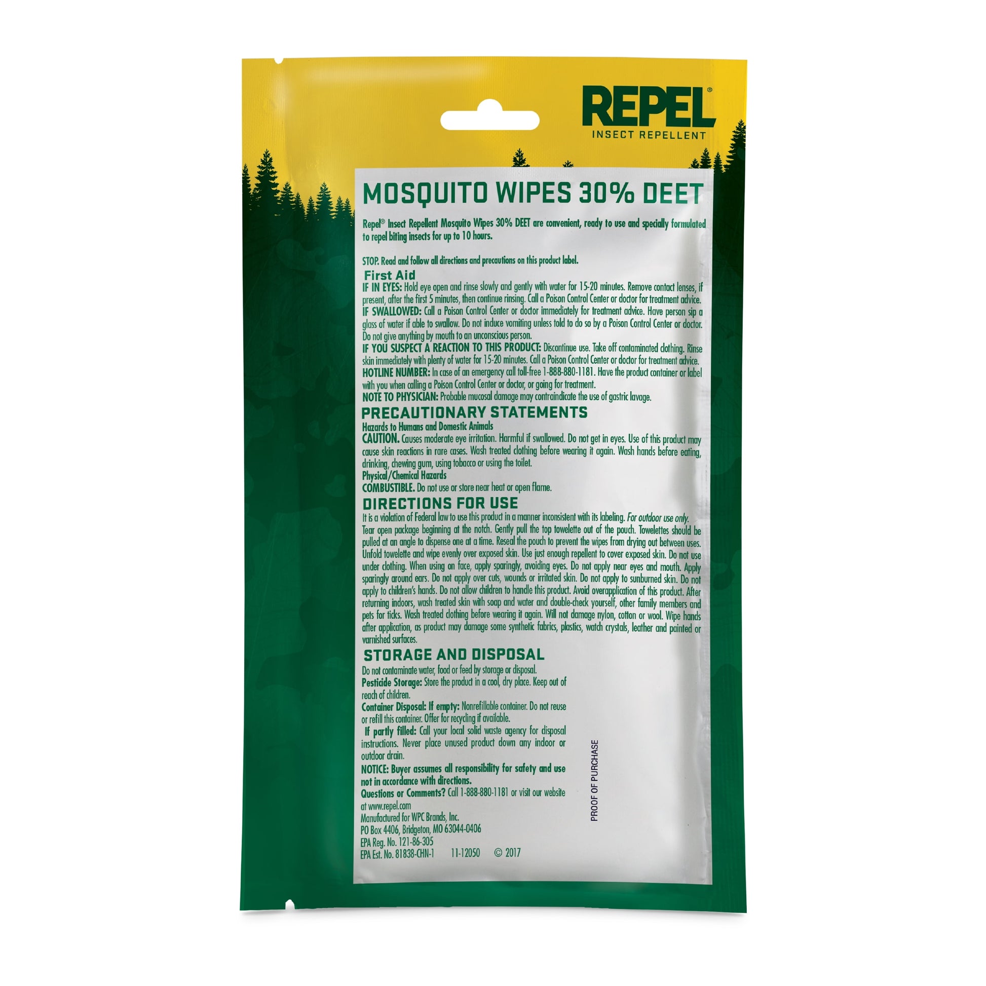 Insect lent Mosquito Wipes 30% DEET, 15 Count