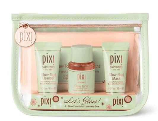 Pixie Let'S Glow 4 + Glow Essentials - Mud Cleaner, Glow Tonic, Mud Mask, Cleansing Clothes Travel Set