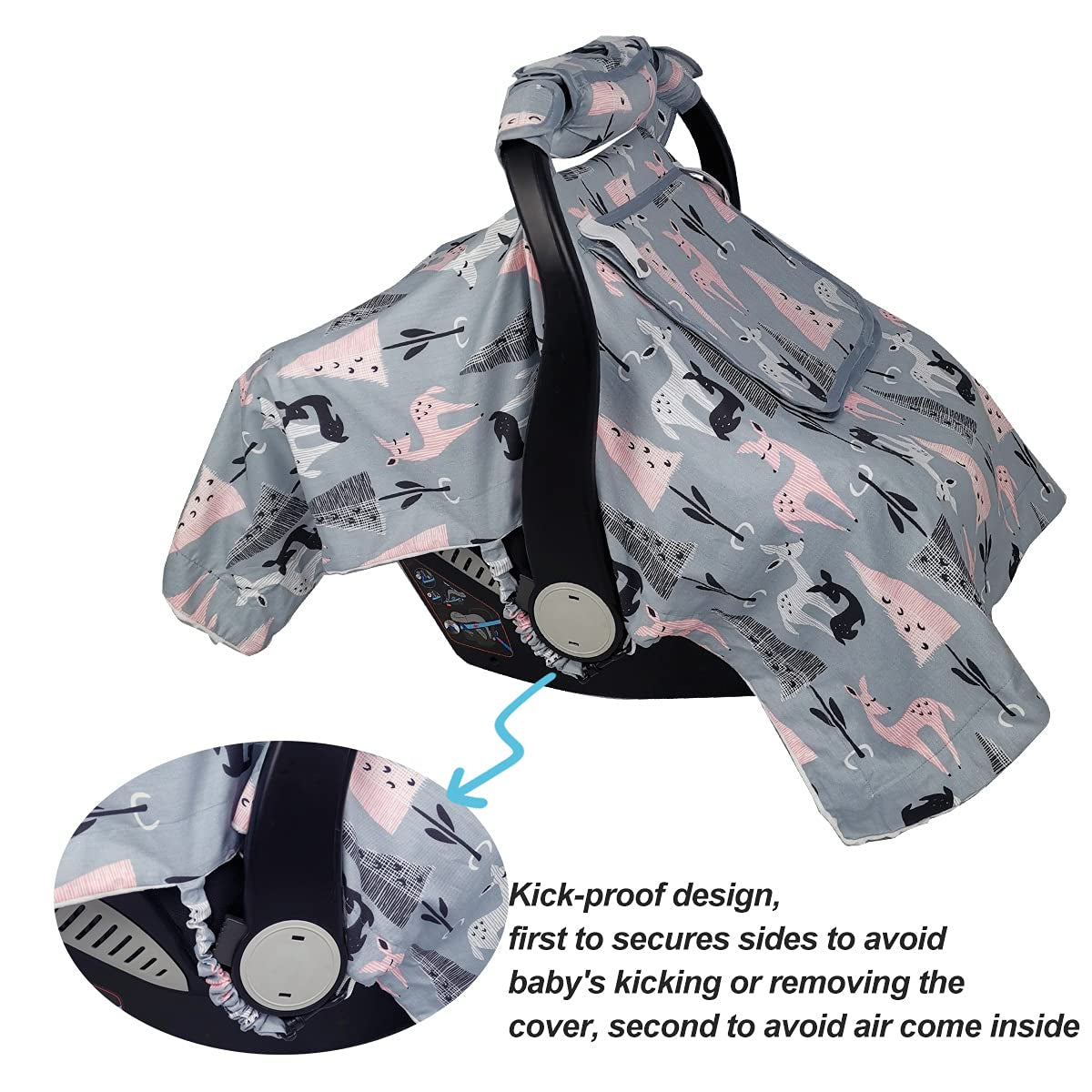 Car Seat Covers for Babies Unisex Newborn, Carseat Cover Girls/Boy with Handle Cushion, Suit Spring Autumn Winter, Deer, Cotton & White Minky;