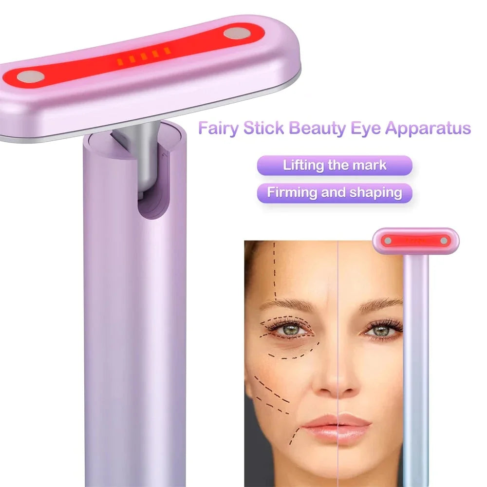 4 in 1 Facial Skincare Therapy Wand EMS Microcurrent Red Light Therapy Vibration Face Lifting Anti-Aging Skin Tightening Eye Neck Massage Beauty Devices