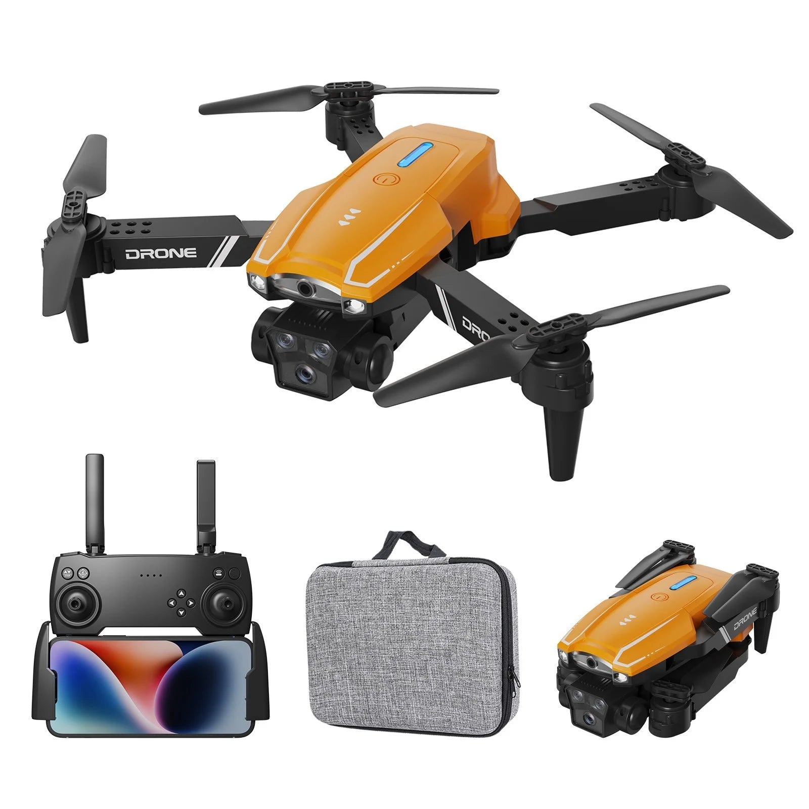 Drone with Camera Fpv Drone with 1080P Camera 2.4G Wifi Fpv Rc Quadcopter with Headless Mode Follow Me Altitude Hold Toys Gifts for Kids Adults Orange