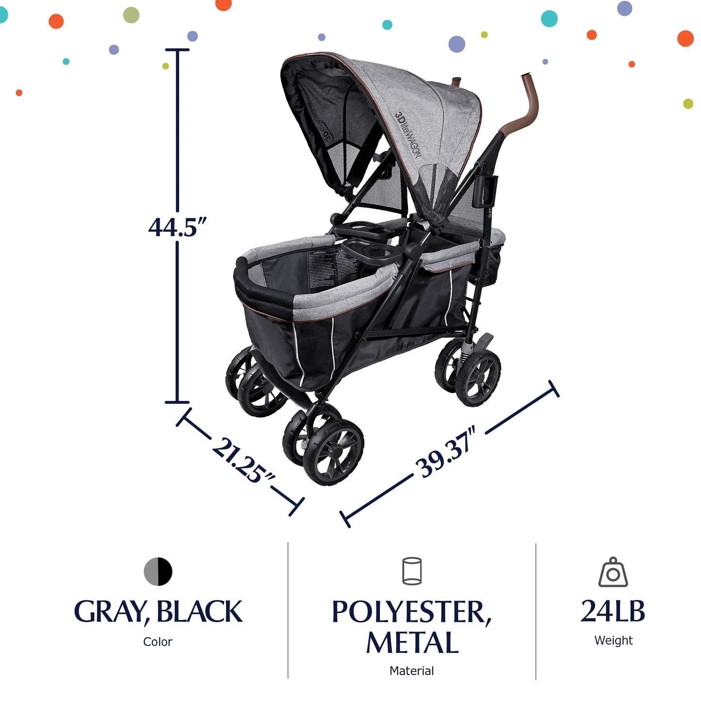 Summer 3Dlite Wagon Convenience Stroller – Lightweight Stroller Wagon for Infants and Toddlers, Black and Gray Tweed