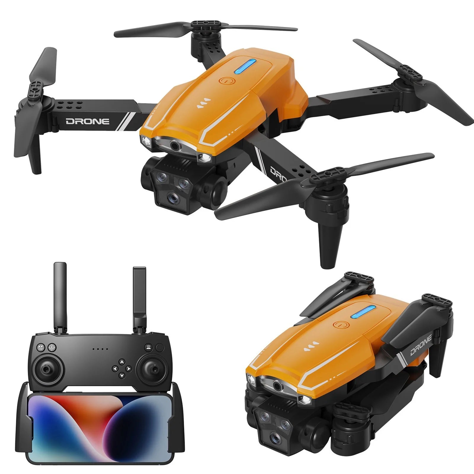 Drone with Camera Fpv Drone with 1080P Camera 2.4G Wifi Fpv Rc Quadcopter with Headless Mode Follow Me Altitude Hold Toys Gifts for Kids Adults Orange