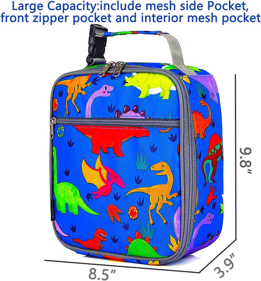 Kids Lunch Box Insulated Soft Bag Mini Cooler Back to School Thermal Meal Tote Kit for Girls, Boys, Dinosaur