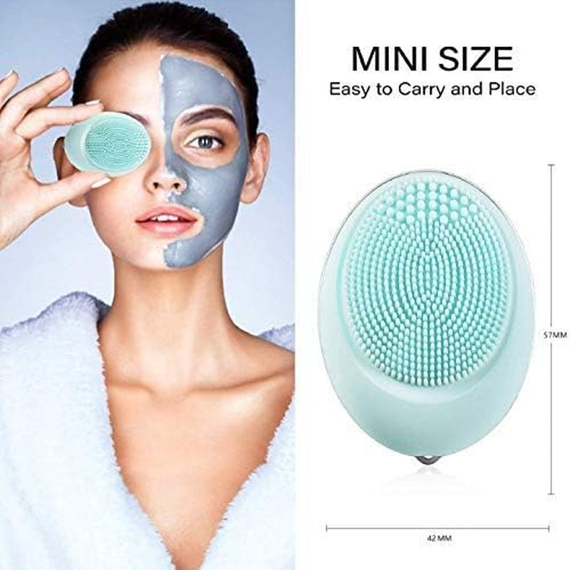 Sonic Facial Cleansing Brush Mini, Soft Silicone Egg-Sized Face Scrubber Brush Massager Waterproof Travel Size for Skin Gentle Exfoliation and Deep Cleansing, Not Rechargeable (Green)