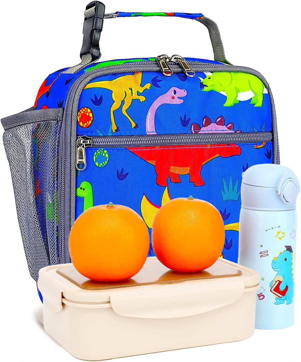 Kids Lunch Box Insulated Soft Bag Mini Cooler Back to School Thermal Meal Tote Kit for Girls, Boys, Dinosaur