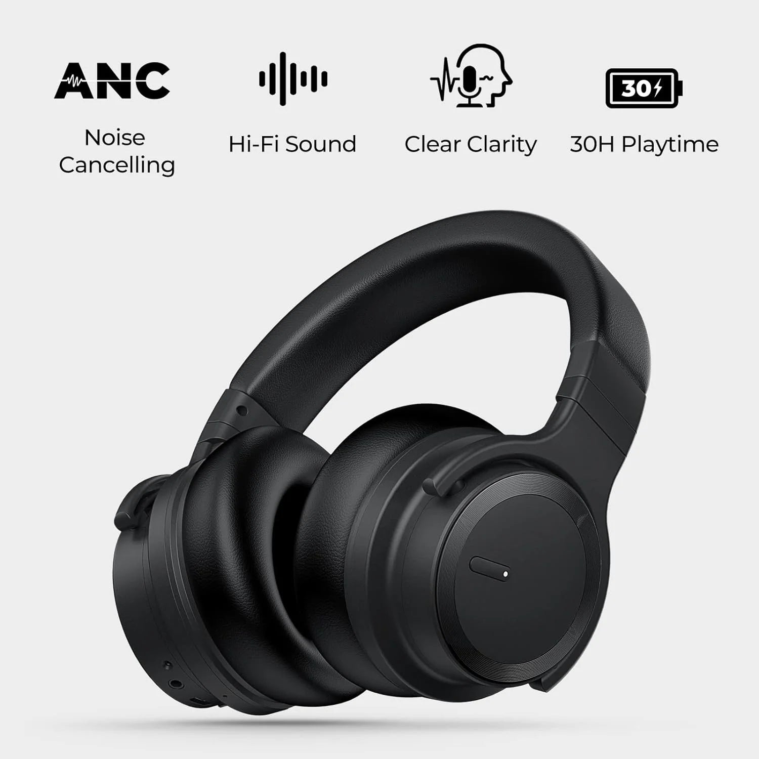 Active Noise Cancelling Headphones Wireless Bluetooth Headphones with Rich Bass, Wireless Headphones with Clear Calls, Black