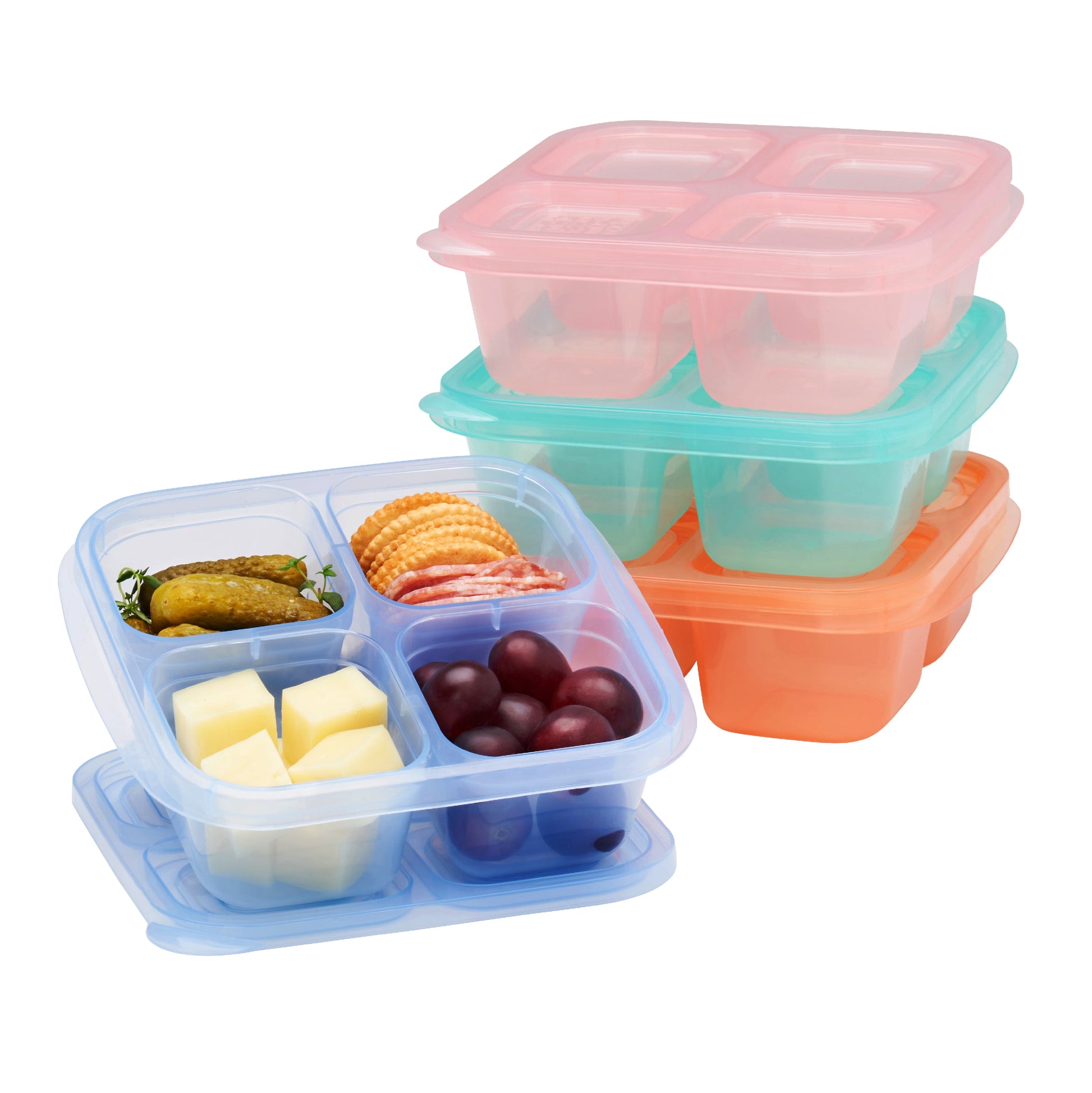 - Bento Snack Boxes - Reusable 4-Compartment Food Containers for School, Work and Travel, Set of 4, (Pastels)