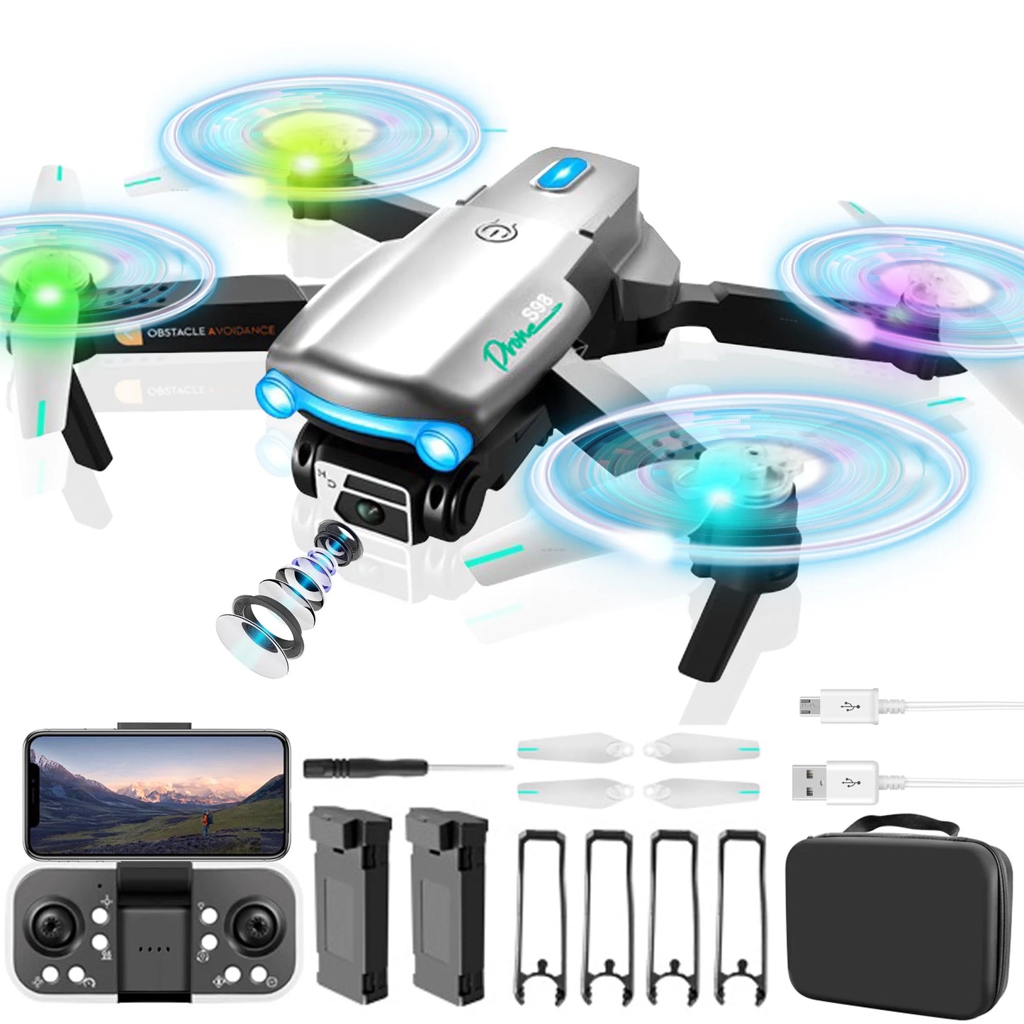 Mini Drones with Camera for Kids Adults 4K HD RC Drone with FPV RC Quadcopter, LED Lights and Optical Flow Sensor, Gray