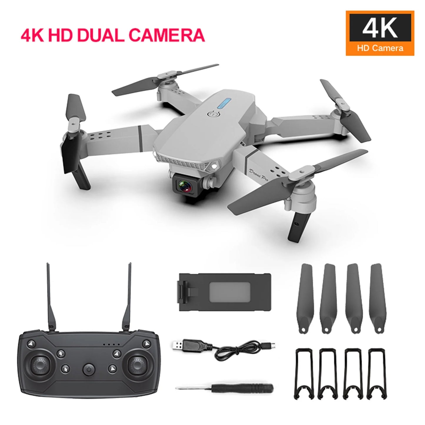 Drones with Camera for Adults Foldable RC Quadcopter E88 Drone with 4K HD Double Camera Mini Drone for Kids Gifts, Wifi FPV Live Video, Altitude Hold, One Key Take Off/Landing, 3D Flip