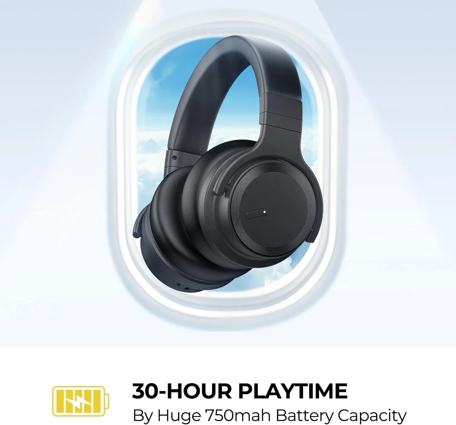 Active Noise Cancelling Headphones Wireless Bluetooth Headphones with Rich Bass, Wireless Headphones with Clear Calls, Black