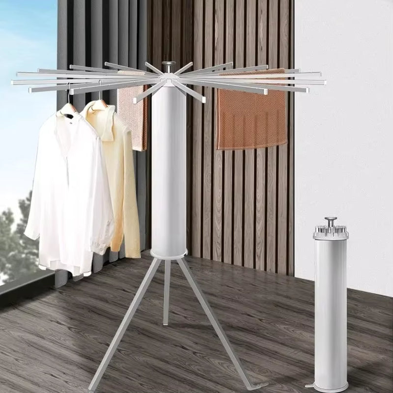 Umbrella Folding Clothes Drying Rack,Mini Telescopic Stand Coat Hanger,Aluminium Space Saving 6 Rods Pants Hangers for Travel