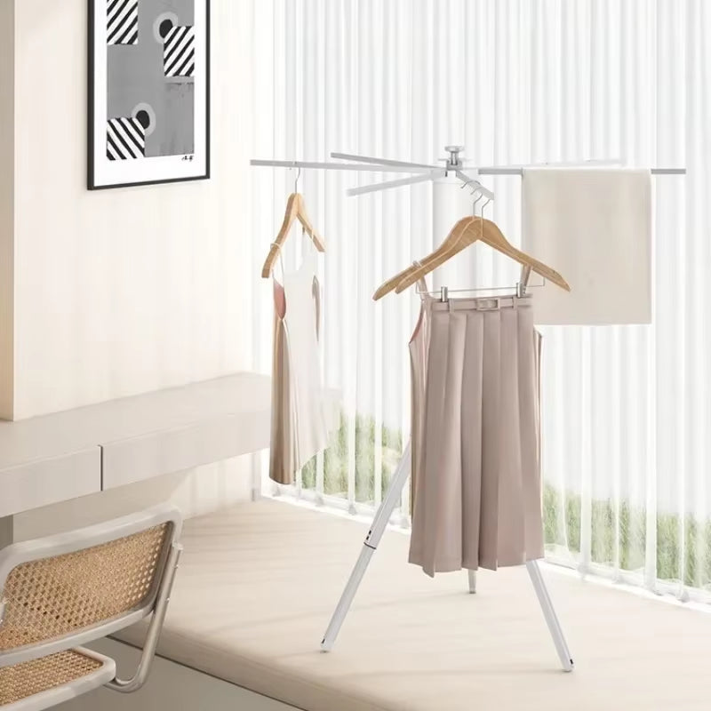 Umbrella Folding Clothes Drying Rack,Mini Telescopic Stand Coat Hanger,Aluminium Space Saving 6 Rods Pants Hangers for Travel