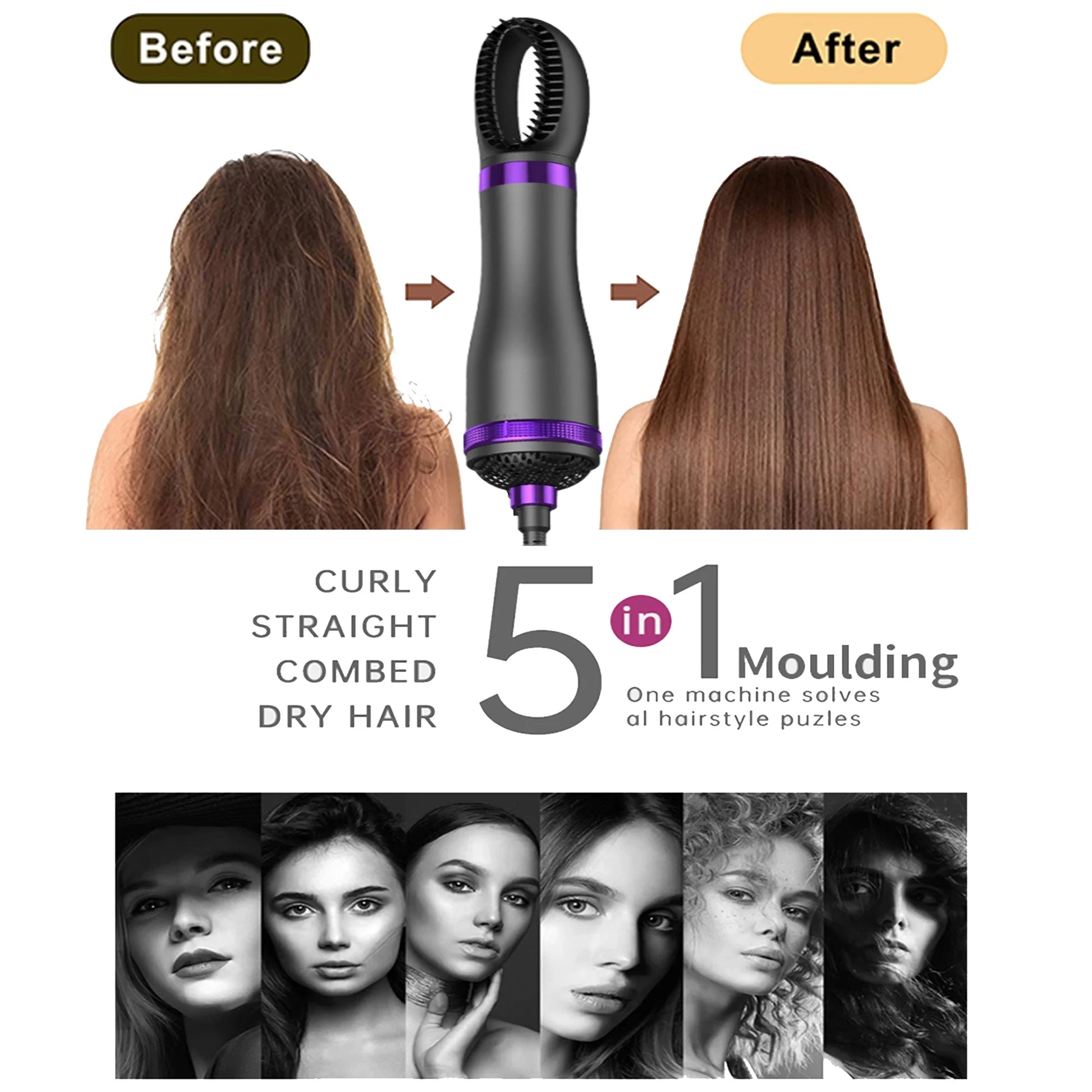 Hair Dryer Brush, Hair Curling Iron Brush with Ionic Hair Straightener Comb Curly Dryer Brush, Dry锛孒Ot Air Brush