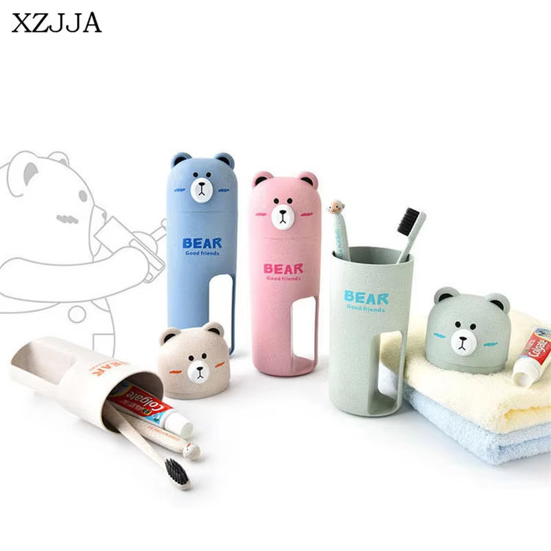 Wheat Straw Cute Bear Bathroom Accessories Sets Travel Wash Cup Set Portable Toothbrush Toothpaste Box Wash Gargle Suit