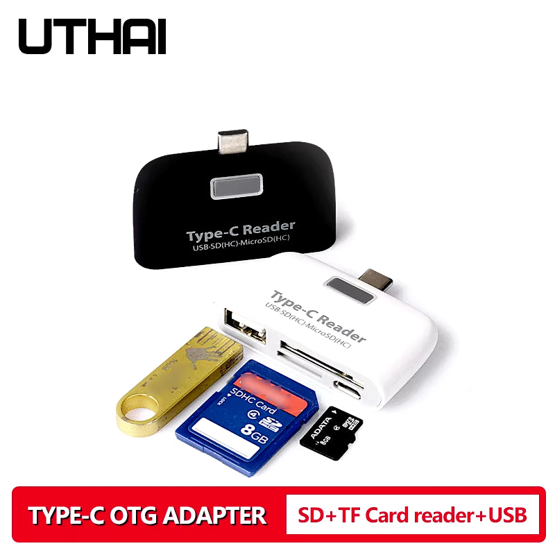 J08 Type-C USB3.1 Multi Card Reader for SD TF USB2.0 Cardreaders of Android Phones LED Lights USB OTG Adapter for Mouse