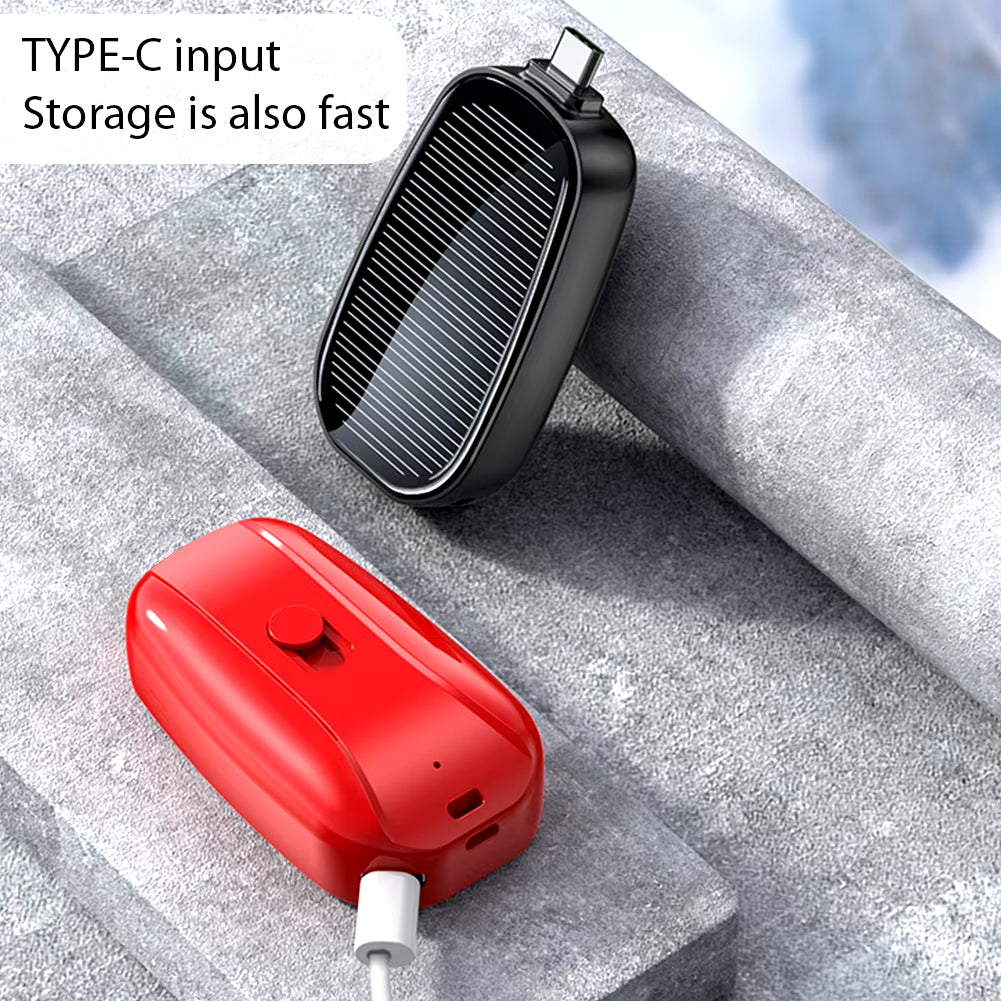 Solar Power Keychain Phone Charger 1200Mah Portable Type-C Wireless Power Bank for Iphone Samsung Huawei Emergency Battery Pack