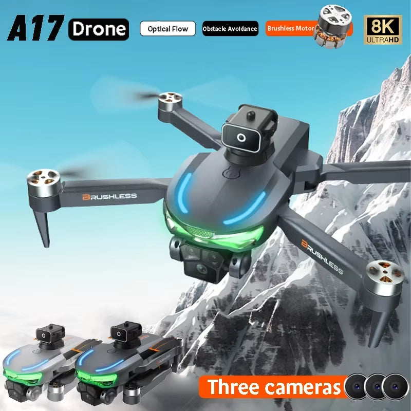 A17 Drone 8K Profesional with Three HD Camera Rc Drones 4K Aerial Photography Obstacle Avoidance Helicopter Quadcopter RC UAV