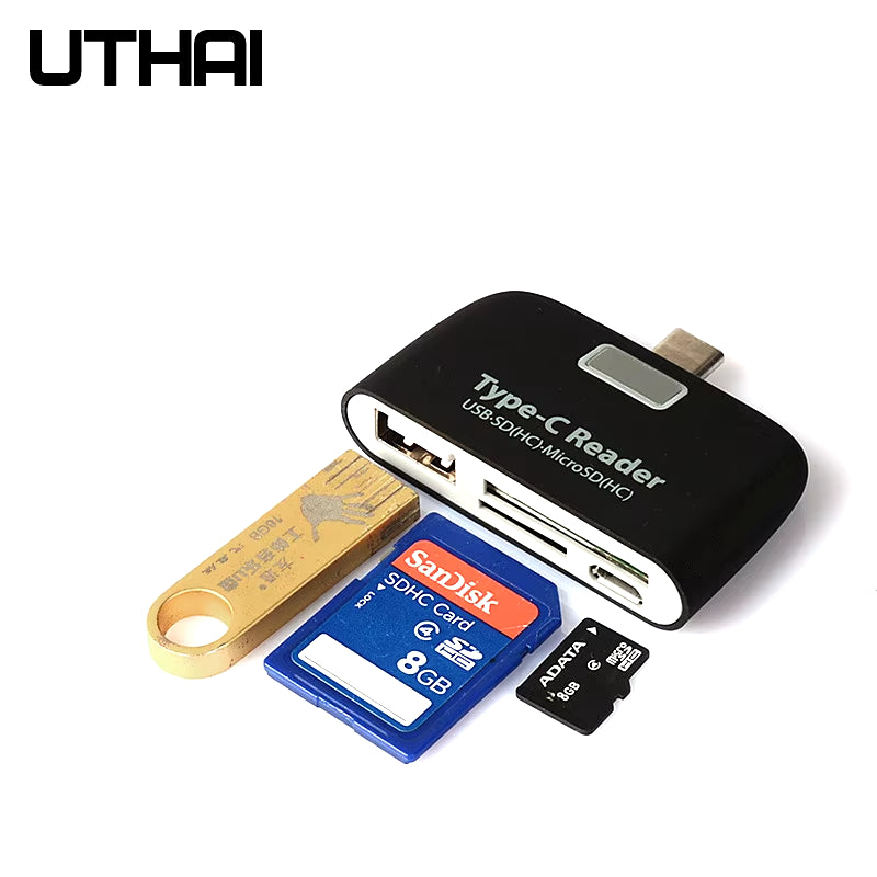 J08 Type-C USB3.1 Multi Card Reader for SD TF USB2.0 Cardreaders of Android Phones LED Lights USB OTG Adapter for Mouse