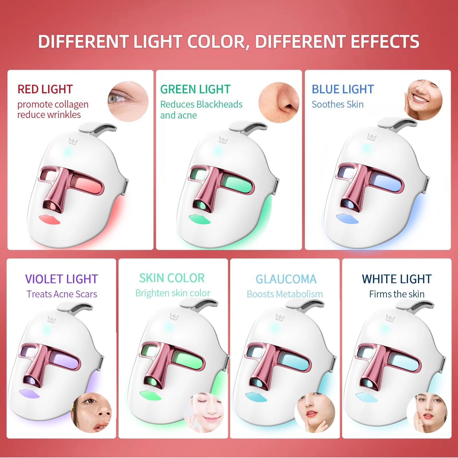 LED Face Mask Light Therapy Skin Beauty Machine, 7 Color LED Light Therapy Facial Skin Care Mask, Face Mask for Removal Wrinkle anti Aging Anti-Acne with Face